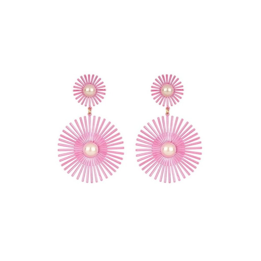 Tell Your Tale Starburst Pearl Circle Earrings Light Pink NWT